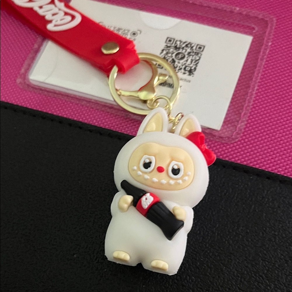 Cute White Labubu Keychain with Red coca. NWOT